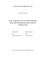 Quản lý dịch vụ cung cấp nước sinh hoạt nông thôn trên địa bàn huyện tiên du, tỉnh bắc ninh   