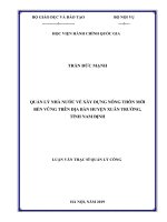 Quản lý nhà nước về xây dựng nông thôn mới bền vững trên địa bàn huyện xuân trường, tỉnh nam định 
