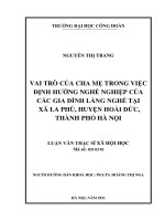 VAI TRÒ của CHA mẹ TRONG VIỆC ĐỊNH HƢỚNG NGHỀ NGHIỆP của các GIA ĐÌNH LÀNG NGHỀ tại xã LA PHÙ, HUYỆN HOÀI đức, THÀNH PHỐ hà nội 