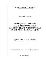HỖ TRỢ VIỆC làm CHO THANH NIÊN NÔNG THÔN của đoàn THANH NIÊN CỘNG sản hồ CHÍ MINH TỈNH NAM ĐỊNH 