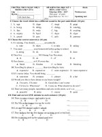 ĐỀ KIỂM TRA HỌC KÌ I NĂM HỌC 2016-2017