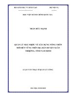 Quản lý nhà nước về xây dựng nông thôn mới bền vững trên địa bàn huyện xuân trường, tỉnh nam định 