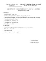 NỘI DUNG ÔN TẬP KIỂM TRA GIỮA HỌC KÌ I – KHỐI 12 - NĂM HỌC: 2019 - 2020
