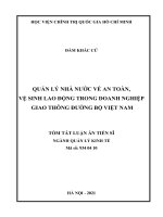 óm tắt luận án tiến sĩ quản lý kinh tế  quản lý nhà nước về an toàn, vệ sinh lao động trong doanh nghiệp giao thông đường bộ việt nam 