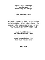 NGHIÊN cứu KIẾN THỨC, THỰC HÀNH PHÒNG CHỐNG BỆNH VIÊM GAN b của NGƯỜI dân xã PHÚ DƯƠNG,  HUYỆN PHÚ VANG, TỈNH THỪA THIÊN HUẾ