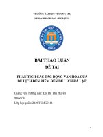 PHÂN TÍCH CÁC TÁC ĐỘNG VĂN HÓA CỦA DU LỊCH ĐẾN ĐIỂM ĐẾN DU LỊCH ĐÀ LẠT