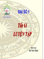 slide 1 đại số 9 tiết 61 luyện tập thcs yang mao người soạn hà như thịnh s đ nêu các phương pháp giải phương trình trùng phương phương trình chứa ẩn ở mẫu kiểm tra bài cũ cách giải phương trình trùn