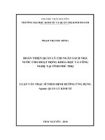 Luận văn thạc sĩ hoàn thiện công tác quản lý chi ngân sách nhà nước cho hoạt động khoa học và công nghệ tại tỉnh phú thọ 