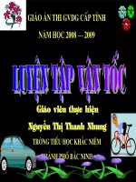 slide 1 gi¸o ¸n thi gvdg cêp tønh n¨m häc 2008 – 2009 gi¸o viªn thùc hiön nguyôn thþ thanh nhung tr­êng tióu häc kh¾c niöm thµnh phè b¾c ninh thø hai ngµy 9 th¸ng 3 n¨m 2009 to¸n luyön tëp vën tèc bµi