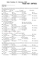 date tuesday 17 february 2009 test 45’ n002 full name class 11c 01 choose one word whose part is pronounced differently identify your answer by circling the corresponding letter a b c or d a r