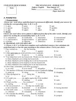 vinh dinh high school the first one period test vinh dinh high school the second one period test subject english time limited 45’ name class 11 paper sheet 169 a phonetics i pronunciation choose one w