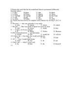 i i choose the word that has the underlined letters pronouned differently from the others 1 a they b them c that d think 2 a pens b books c papers d rulers 3 a watched b learned c played d discoved