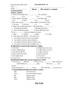english test grade 9 my hanh junior high school english test 9a class marks the teacher ‘s remark name i choose the best answers 3 0 ms 1 i went to the countryside the weekend a to b by c on d fro