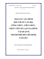 Bạo lực gia đình đối với nữ cán bộ, công chức, viên chức, nhân viên đã lập gia đình tại quận 8, thành phố hồ chí minh, năm 2017 