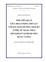 Mối liên quan giữa hoạt động thể lực với đái tháo đường thai kỳ ở phụ nữ mang thai đến khám tại bệnh viện hùng vương 