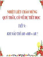 slide 1 quý thçy c« vò dù tiõt häc tiõt 9 khi nµo th× am mb ab nhiöt liöt chµo mõng kióm tra bµi cò c©u hái 1 cho ®o¹n th¼ng ab m lµ mét ®ióm bêt k× cho biõt ®ióm m cã nh÷ng vþ trý nµo ®èi víi