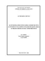 An investigation into using communictive activities in teaching english speaking skill at high schools in bac ninh province 