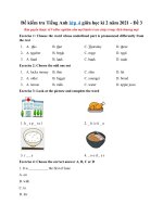 Đề kiểm tra Tiếng Anh lớp 4 giữa học kì 2 năm 2021 - Đề 3 (có file nghe)
