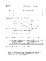 full name full name test class subject english time 45’ mark the comments of teacher question 1 choose the right words to fill in blanks 1 he said he would come back monday morning a in b at c on d fr