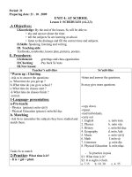 period 1st giáo án môn anh văn 7 trường thcs lao bảo period 21 preparing date 21 10 2009 unit 4 at school lesson 1 schedules a123 a objectives i knowledge by the end of the lesson ss will be able