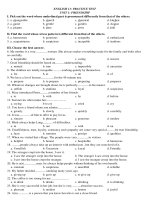 english 10 english 11 practice test unit 1 friendship i pick out the word whose underlined part is pronounced differently from that of the others 1 a changeable b church c chemical d kitchen 2 a game