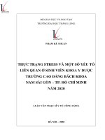 Luận văn Thạc sĩ Y tế công cộng Thực trạng stress và một số yếu tố liên quan ở sinh viên khoa Y Dược trường Cao đẳng Bách khoa Nam Sài Gòn – TP. Hồ Chí Minh năm 2020