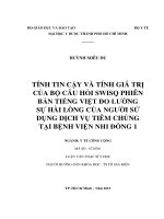 Tính tin cậy và tính giá trị của bộ câu hỏi swisq phiên bản tiếng việt đo lường sự hài lòng của người sử dụng dịch vụ tiêm chủng tại bệnh viện nhi đồng 1 