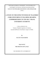 A study on the effectiveness of teachers code switching in teaching reading comprehension to ton duc thang university students 
