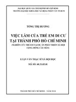 Việc làm của trẻ em di cư tại thành phố hồ chí minh (nghiên cứu trẻ em tại dự án phát triển xã hội cộng đồng cầu hàn)     