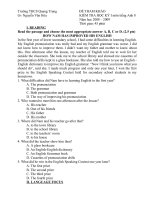 ii trường thcs quang trung đề tham khảo gv nguyễn văn hòa kiểm tra học kỳ i môn tiếng anh 8 năm học 2008 – 2009 thời gian 45 phút i reading read the passage and choose the most appropriate answer a b