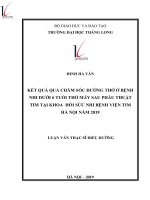 Kết quả quả chăm sóc đường thở ở bệnh nhi dưới 6 tuổi thở máy sau phẫu thuật tim tại khoa hồi sức nhi bệnh viện tim hà nội năm 2019 