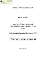 Tóm tắt luận văn Thạc sĩ: Hoàn thiện công tác quản lý thuế xuất nhập khẩu tại Tổng cục Hải quan