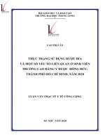Thực trạng sử dụng rượu bia và một số yếu tố liên quan ở sinh viên trường cao đẳng y dược hồng đức, thành phố hồ chí minh, năm 2020 