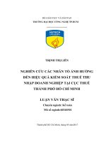 Nghiên cứu các nhân tố ảnh hưởng đến hiệu quả kiểm soát thuế thu nhập doanh nghiệp tại cục thuế thành phố Hồ Chí Minh