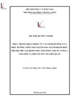 Thực trạng hoạt động tư vấn dinh dưỡng của điều dưỡng viên cho người nhà người bệnh điều trị nội trú tại bệnh viện tâm thần trung ương 1 năm 2020 và một số yếu tố liên quan 