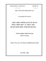 Tóm tắt Luận văn Thạc sĩ Chính sách công: Thực hiện chính sách xây dựng nông thôn mới - Từ thực tiễn huyện Kinh Môn, tỉnh Hải Dương