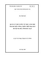 Luận văn Thạc sĩ Quản lý công Quản lý nhà nước về việc làm cho thanh niên nông thôn trên địa bàn huyện Ba Bể, tỉnh Bắc Kạn