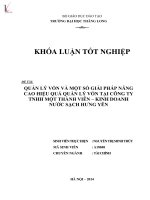 Khóa luận tốt nghiệp quản lý vốn và một số giải pháp nâng cao hiệu quả quản lý vốn tại công ty TNHH một thành viên kinh doanh nước sạch hưng yên 