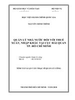 Tóm tắt Luận văn Thạc sĩ Quản lý công: Quản lý nhà nước đối với thuế xuất, nhập khẩu tại Cục Hải quan TP. Hồ Chí Minh