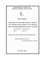 Tóm tắt luận văn thạc sĩ y tế công cộng điều kiện an toàn thực phẩm và một số yếu tố liên quan tại bếp ăn các trường mầm non thành phố thái nguyên, năm 2018 