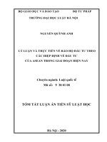 Tóm tắt luận án Tiến sĩ Luật học: Lý luận và thực tiễn về bảo hộ đầu tư theo các hiệp định về đầu tư của ASEAN trong giai đoạn hiện nay