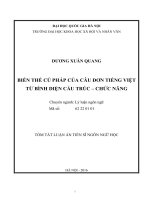 Tóm tắt Luận án Tiến sĩ Ngôn ngữ học: Biến thể cú pháp của câu đơn tiếng Việt từ bình diện cấu trúc - chức năng