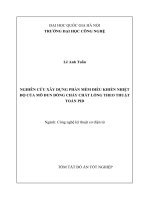 Tóm tắt đồ án tốt nghiệp Công nghệ kỹ thuật cơ điện tử: Nghiên cứu xây dựng phần mềm điều khiển nhiệt độ của mô đun dòng chảy chất lỏng theo thuật toán PID