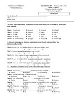 ubnd huyện đăkr’lấp phòng giáo dục đề thi học kỳ i năm học 2007 2008 môn anh văn thời gian làm bài 60 phút 40 câu trắc nghiệm mã đề thi 03 họ tên thí sinh lớp số báo danh i choose the word in ea