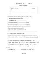 the english test the english test ñeà 2 limited 15 minutes student s name class marks i complete the sentences with too either so neither 5ms 1 my mother doesnt like durian and i 2 i l