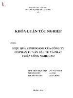 Khóa luận tốt nghiệp hiệu quả kinh doanh của công ty cổ phần tư vấn đầu tư và phát triển công nghệ cao 