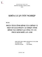 Khóa luận tốt nghiệp phân tích tình hình tài chính và một số giải pháp cải thiện tình hình tài chính công ty cổ phần kim khí lan anh 