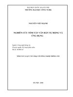 Tóm tắt luận văn Thạc sĩ Kỹ thuật phần mềm: Nghiên cứu tóm tắt văn bản tự động và ứng dụng