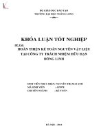 Khóa luận tốt nghiệp hoàn thiện kế toán nguyên vật liệu tại công ty trách nhiệm hữu hạn đông linh 
