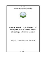 LUẬN văn CHUYÊN KHOA 1 dược học FULL (tổ CHỨC QLD) phân tích thực trạng tồn trữ vắc xin tại TT y tế dự phòng tỉnh bà rịa – vũng tàu năm 2015 